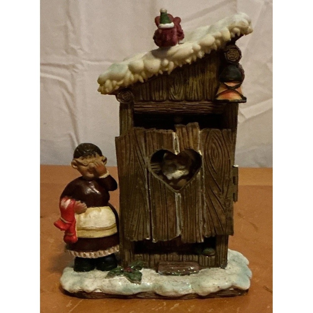 Holiday Christmas Santa Claus Taking A Bath Figure w/ Hinged Outhouse Door